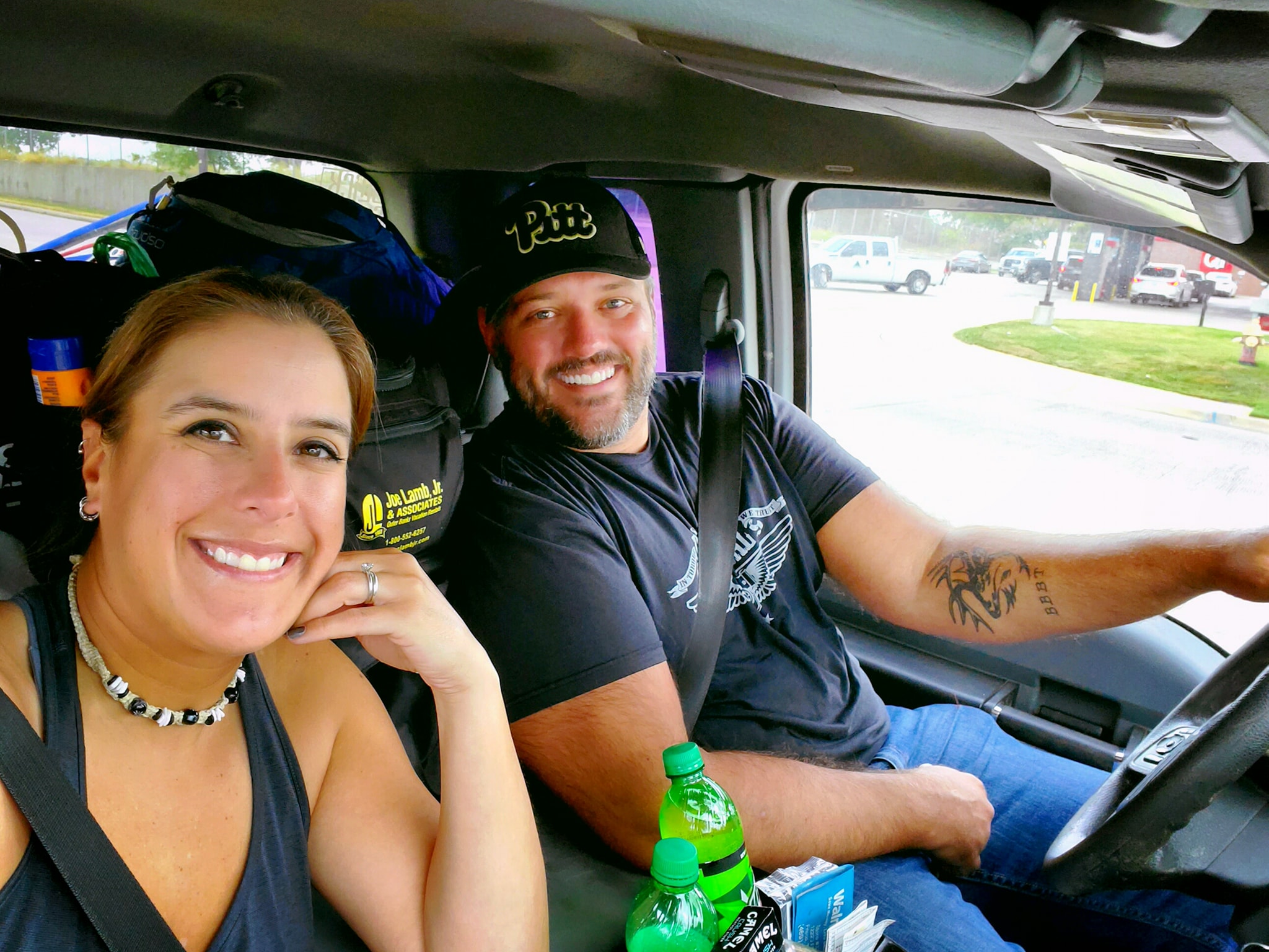 Katie and Ryan in the truck on the way to the Lonestar Throwdown 2019